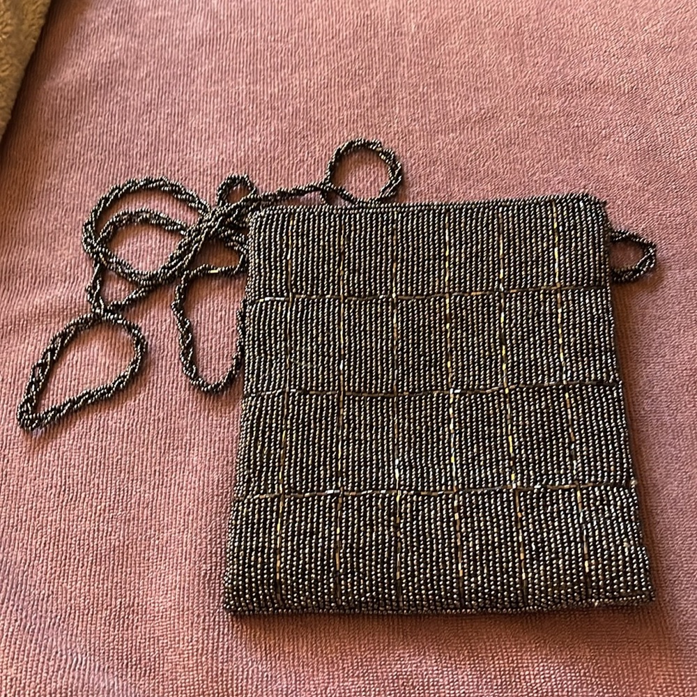 Vintage beaded shoulder bag, greys and blacks, sweet!